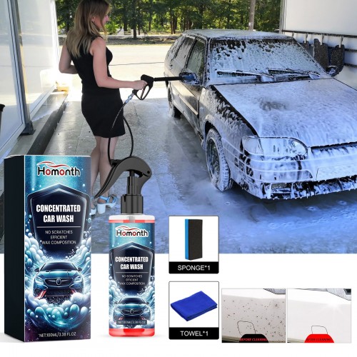 Homonth Car Wash Shampoo - Rich Foaming Wax Soap for Deep-Cleansing Action - All-in-One Multifunctional Car Care Fluid with Accessories 100ml